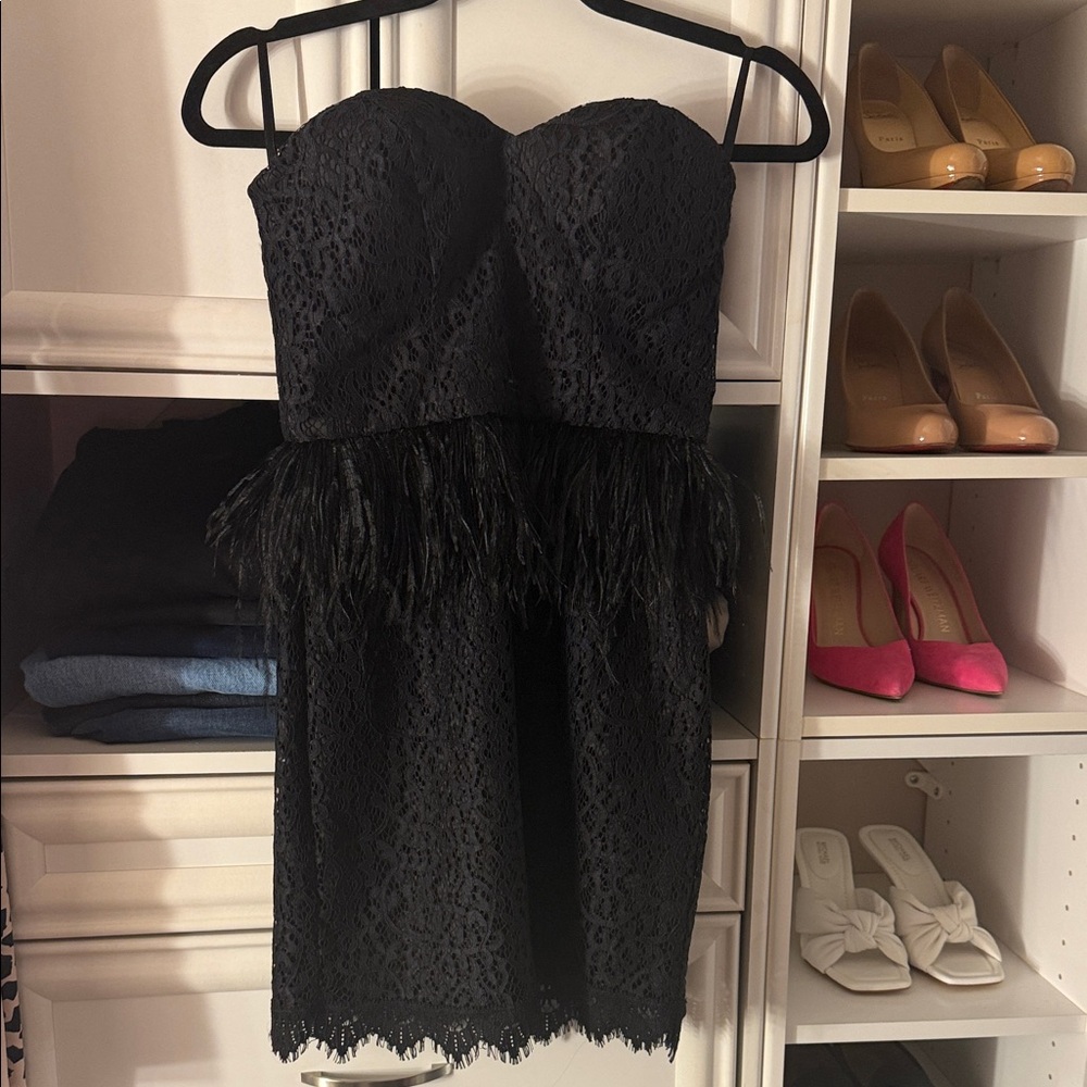 bebe Black Strapless Lace Dress